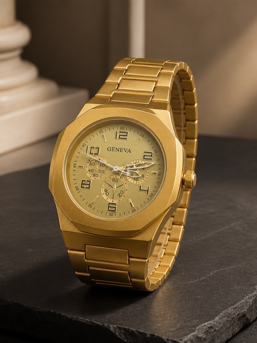Geneva Men’s Luxury Timepiece Gold Band & Case 50mm Case